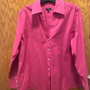 Talbots Womens 14P Petite Wrinkle Free Shirt Pink Long Sleeve Button Down Front